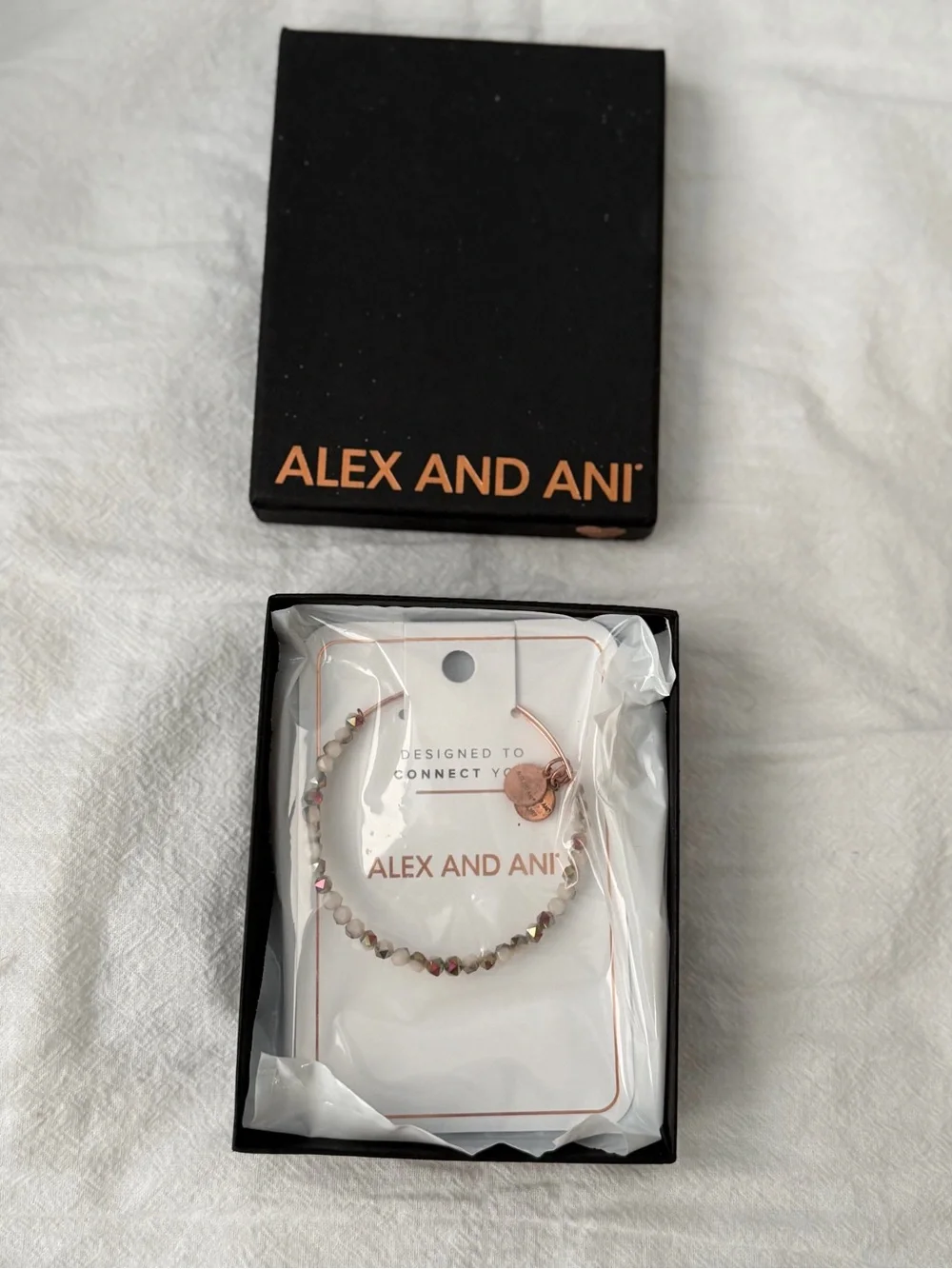 Alex and Ani Rose Gold Bead & Disc Bracelet with Pink Accents
